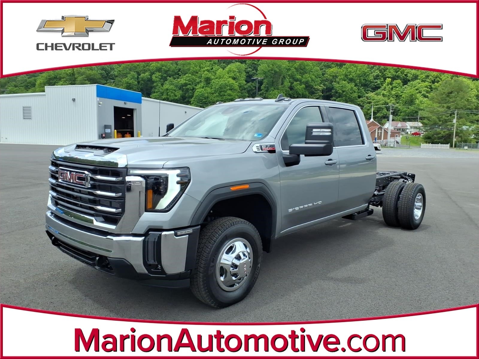 2026 GMC Sierra 3500 HD Chassis Cab SLE in Sterling Metallic — front three-quarter view