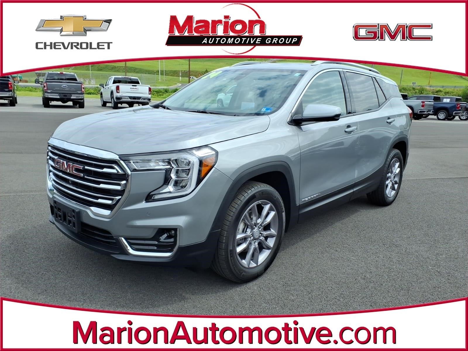 2024 GMC Terrain SLT in Sterling Metallic — front three-quarter view