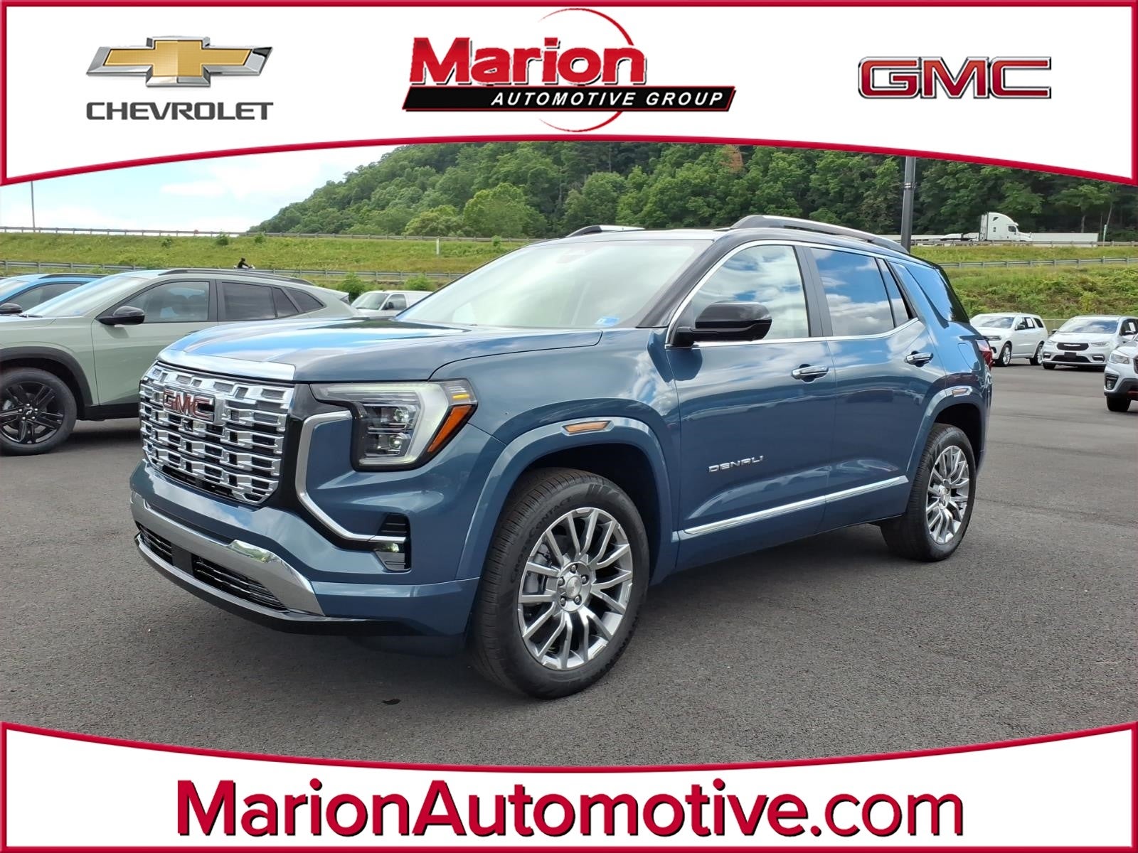 2026 GMC Terrain Denali in Downpour Metallic — front three-quarter view
