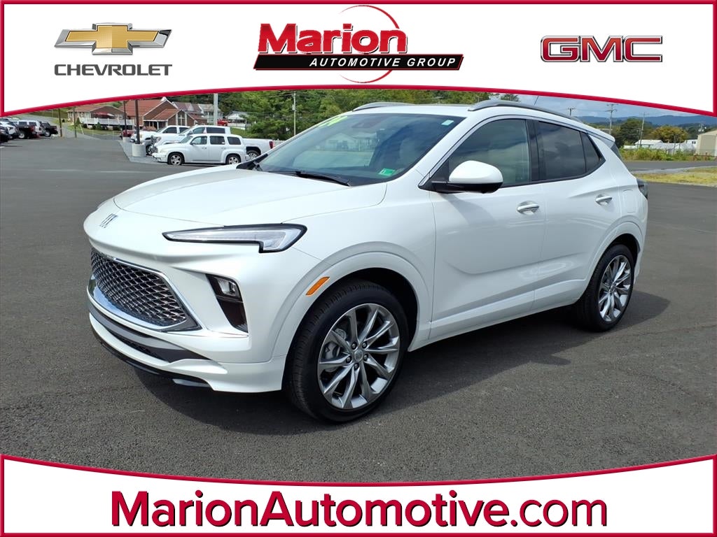 2024 Buick Encore GX Avenir in White Frost Tricoat — front three-quarter view